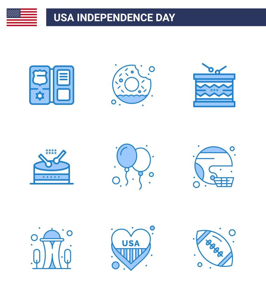 9 Creative USA Icons Modern Independence Signs and 4th July Symbols of balloons music drum instrument st Editable USA Day Vector Design Elements