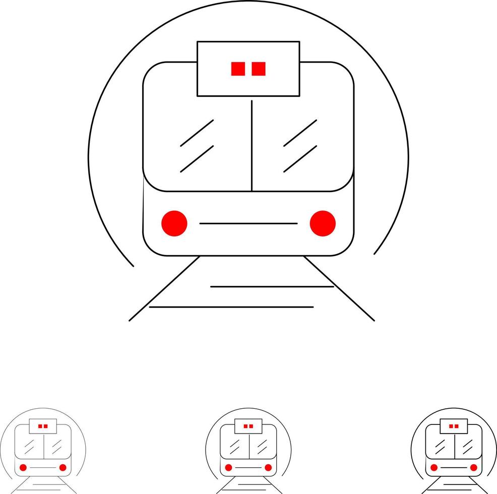 tren de velocidad tren de transporte conjunto de iconos de línea negra en negrita y delgada pública vector