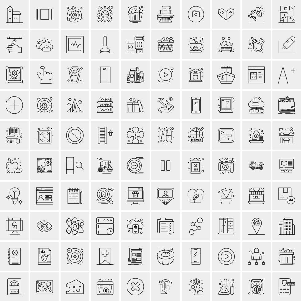 100 iconos universales de línea negra sobre fondo blanco vector