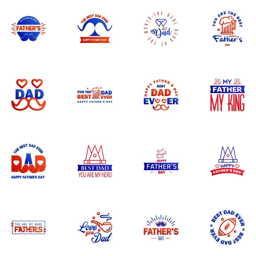 te amo diseño de tarjeta de papá para la colección de tipografía del día del padre feliz 16 elementos de diseño vectorial editables de diseño azul y rojo vector