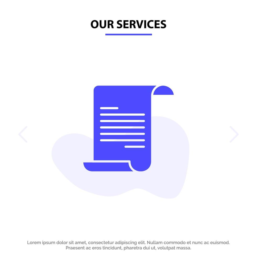 Our Services File Text Greece Solid Glyph Icon Web card Template vector