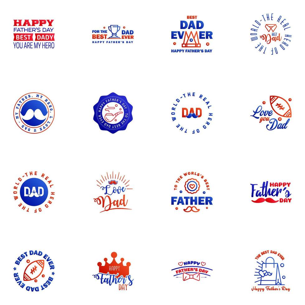 Happy Fathers Day greeting Card 16 Blue and red Calligraphy Vector illustration Editable Vector Design Elements