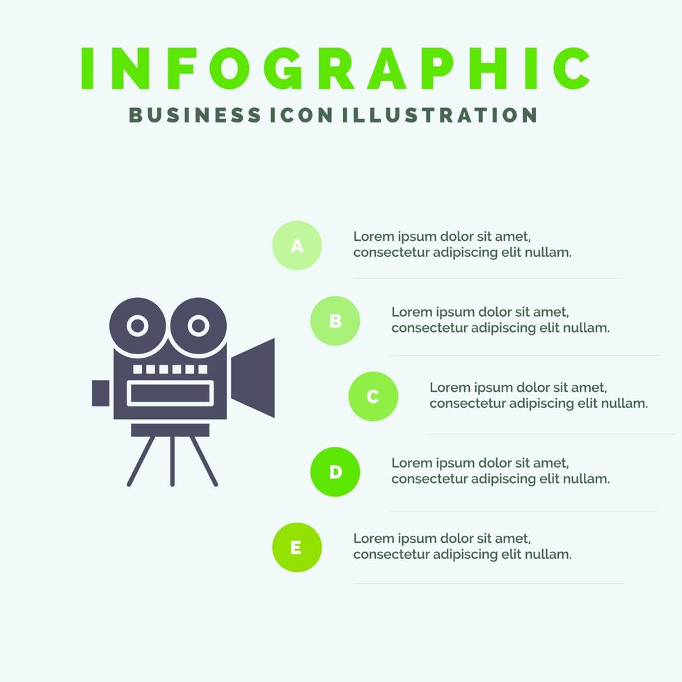 cámara película educación infografía plantilla de presentación presentación de 5 pasos vector