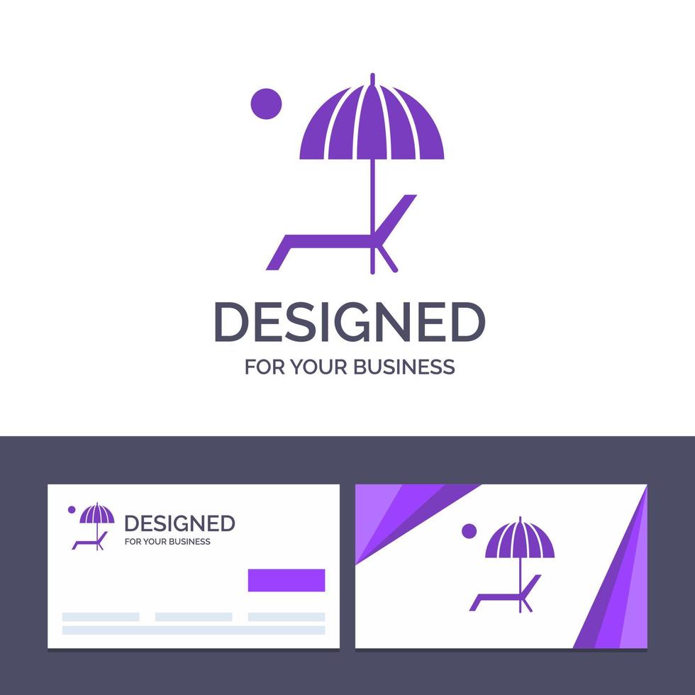 Creative Business Card and Logo template Beach Umbrella Bench Enjoy Summer Vector Illustration