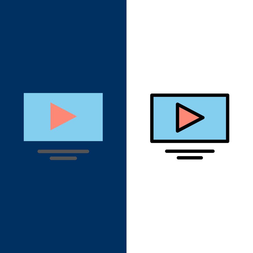 Video Play YouTube  Icons Flat and Line Filled Icon Set Vector Blue Background