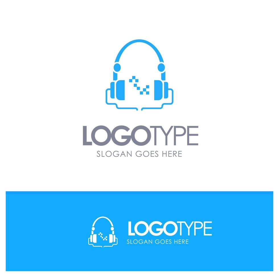 auriculares música audio manos libres azul sólido logotipo con lugar para el eslogan vector