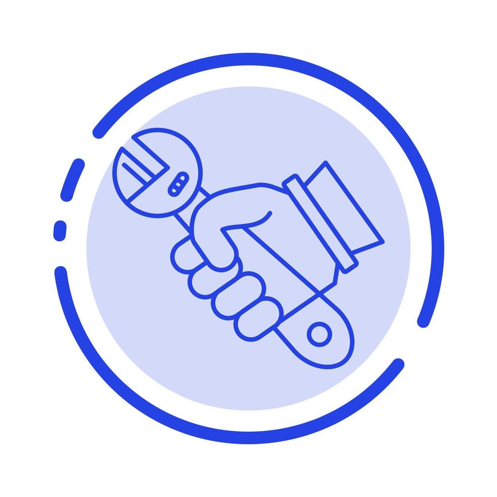 Wrench Repair Fix Tools Hand Blue Dotted Line Line Icon vector