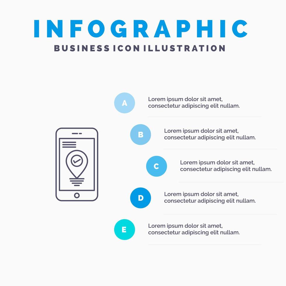 Navigation Location Pointer Smartphone Line icon with 5 steps presentation infographics Background vector