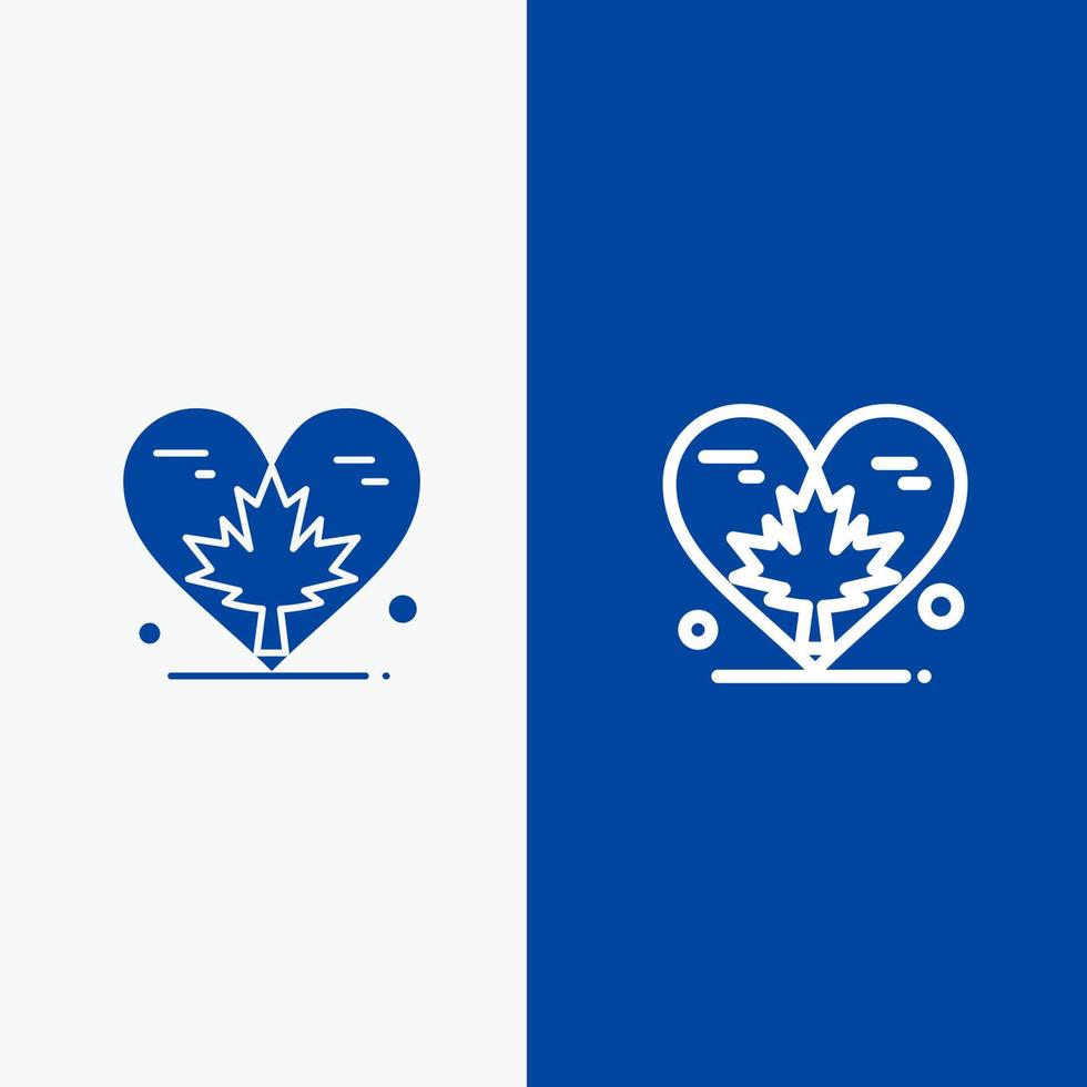 Heart Love Autumn Canada Leaf Line and Glyph Solid icon Blue banner Line and Glyph Solid icon Blue banner vector