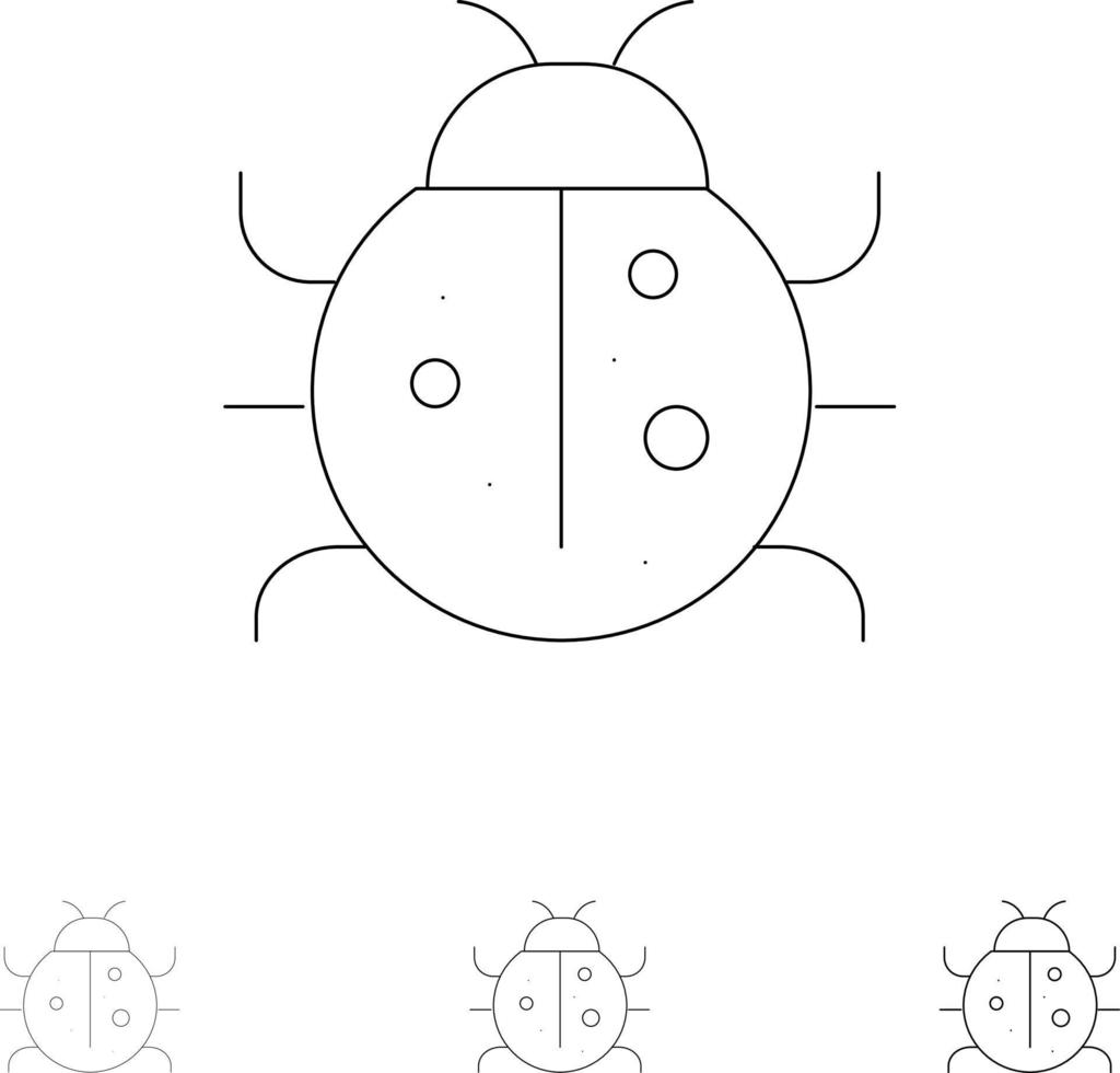 Cute Insect Ladybug Nature Spring Bold and thin black line icon set vector