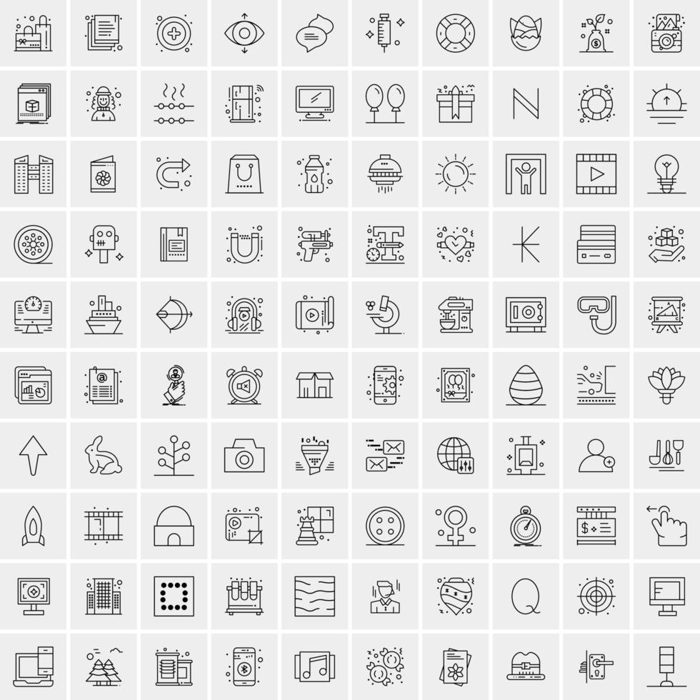 100 Universal Black Line Icons on White Background vector