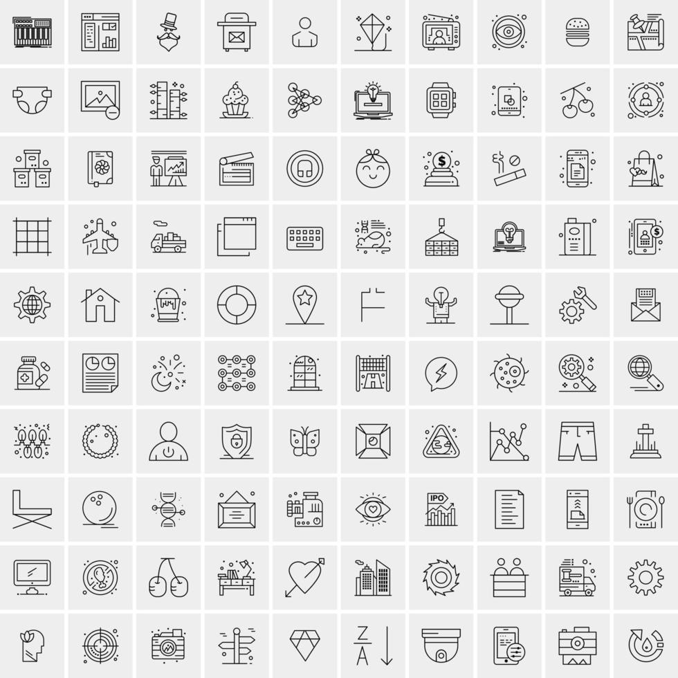 100 iconos universales de línea negra sobre fondo blanco vector