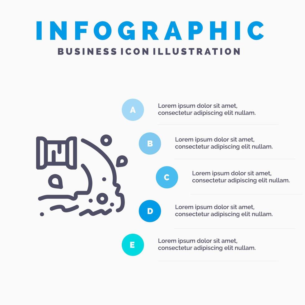 Factory Industry Sewage Waste Water Line icon with 5 steps presentation infographics Background vector