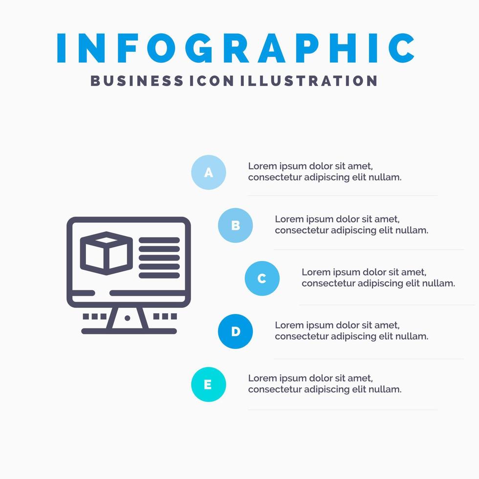 Computer Box Internet Monitor Blue Infographics Template 5 Steps Vector Line Icon template
