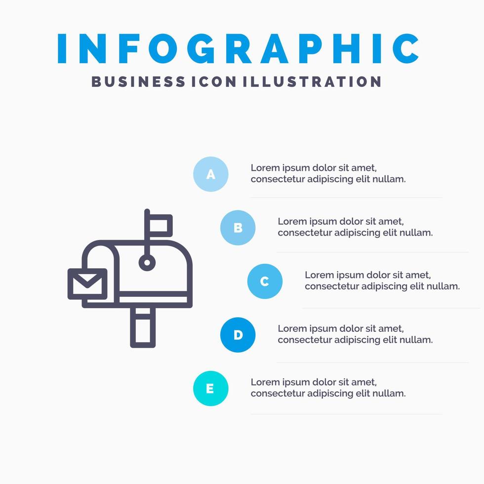 icono de la línea de la oficina de correos del buzón de correo con 5 pasos antecedentes de infografía de presentación vector