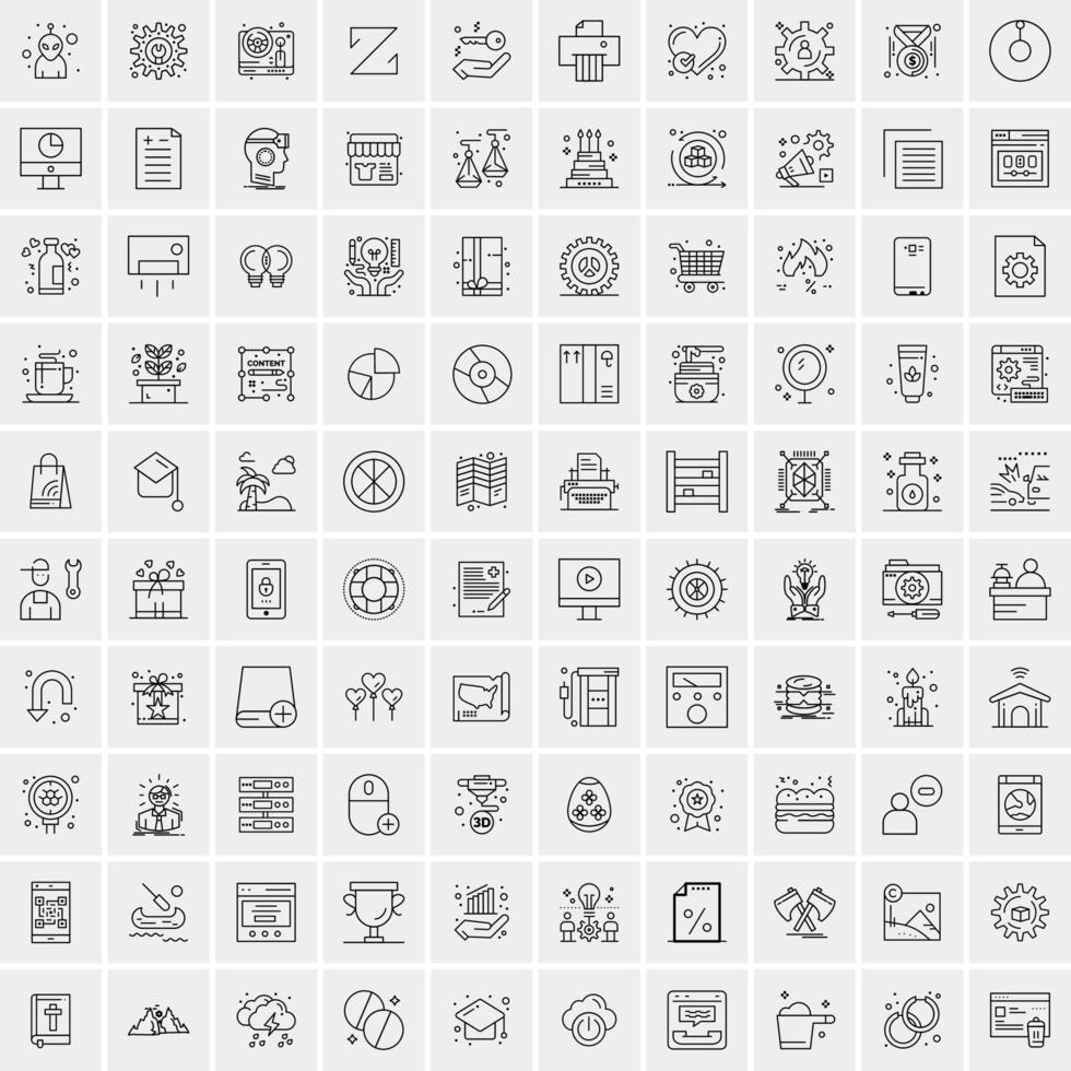 100 Universal Black Line Icons on White Background vector