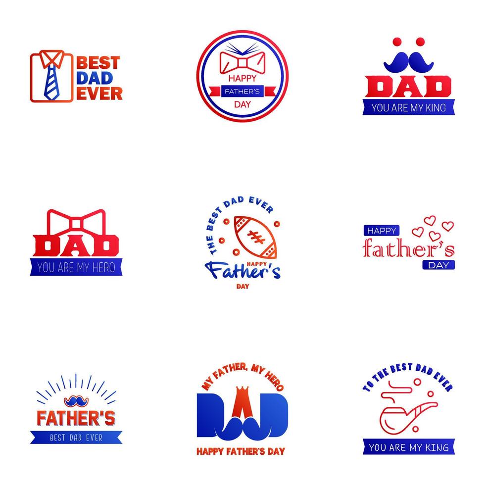 Happy fathers day 9 Blue and red vintage retro type font Illustrator eps10 Editable Vector Design Elements