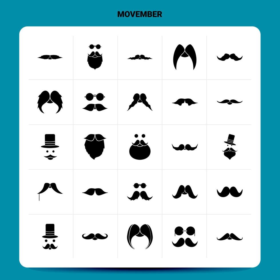 Solid 25 Movember Icon set Vector Glyph Style Design Black Icons Set Web and Mobile Business ideas design Vector Illustration