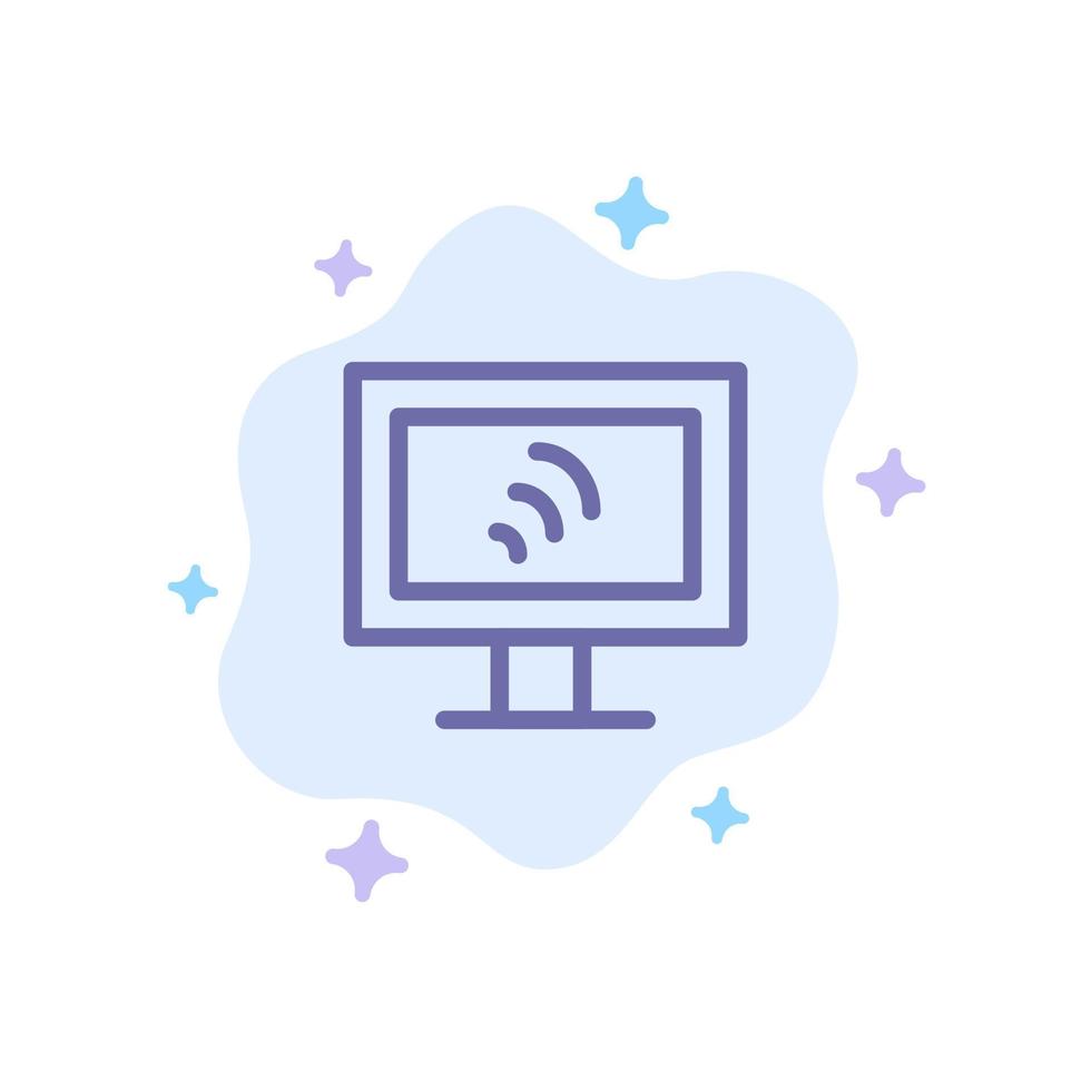 Computer Wifi Service Blue Icon on Abstract Cloud Background vector