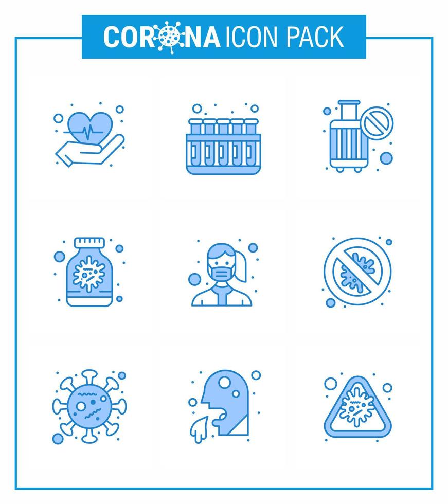 9 Blue Coronavirus disease and prevention vector icon protection face cancel bottle capsule viral coronavirus 2019nov disease Vector Design Elements