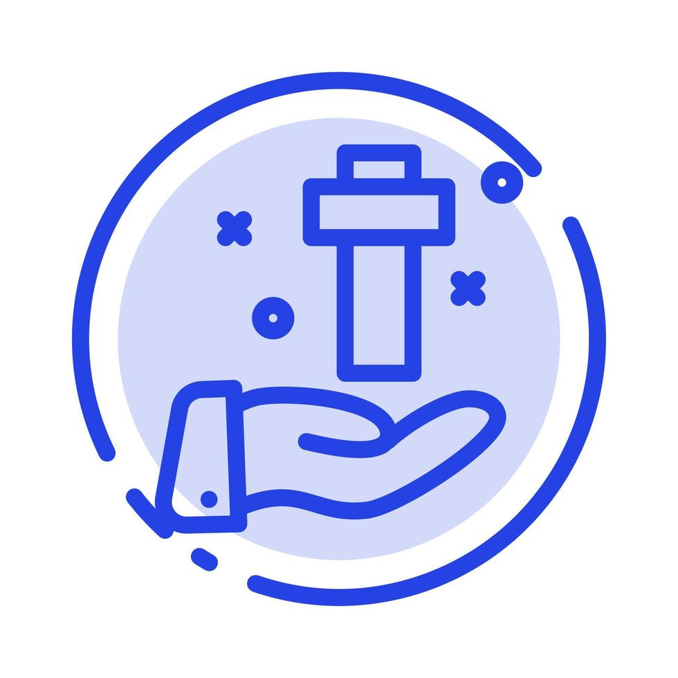 Hand Celebration Christian Cross Easter Blue Dotted Line Line Icon vector