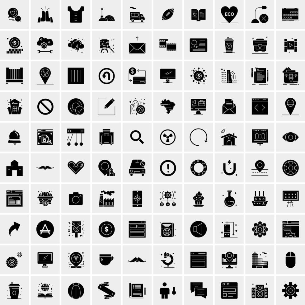 Set of 100 Business Solid Glyph icons vector