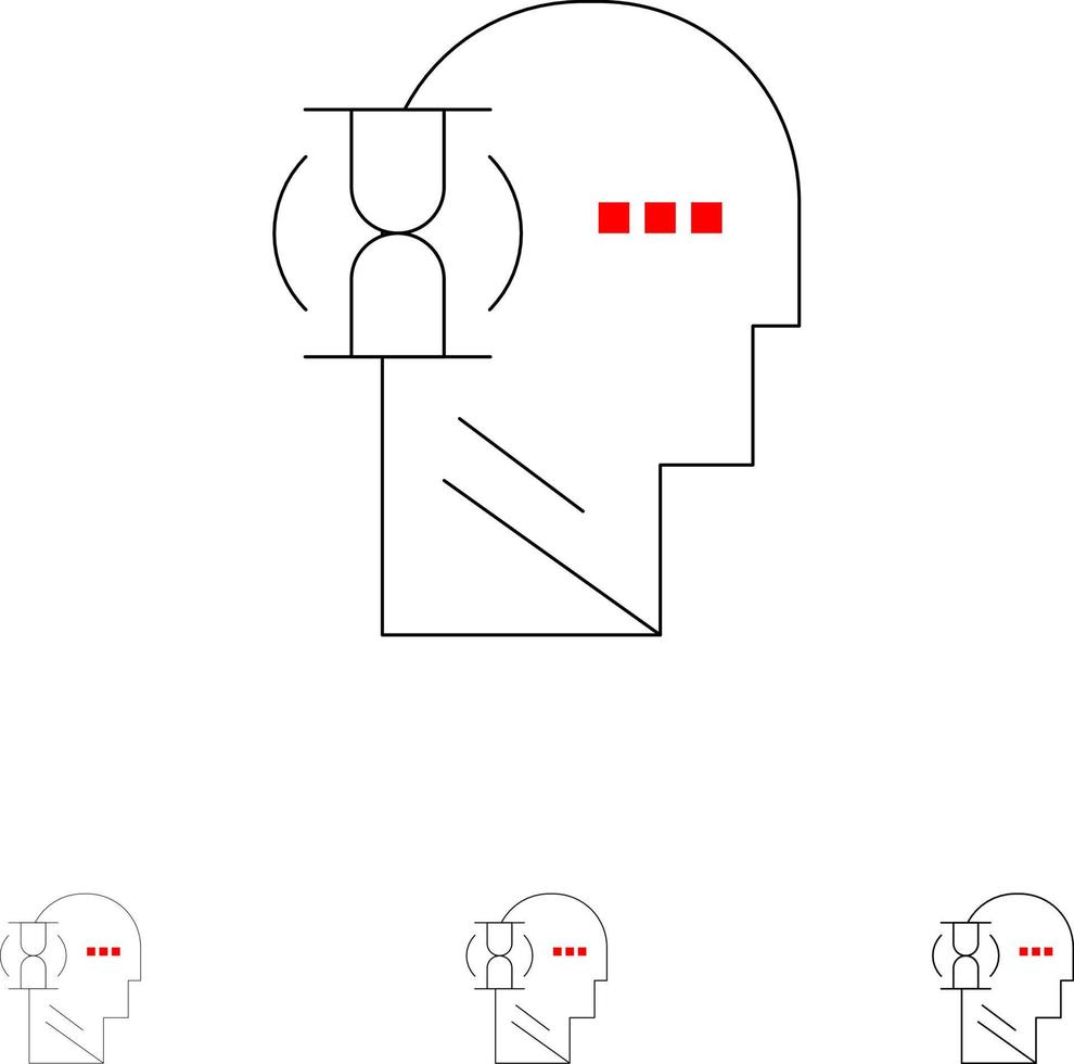 Wait Glass User Male Bold and thin black line icon set vector