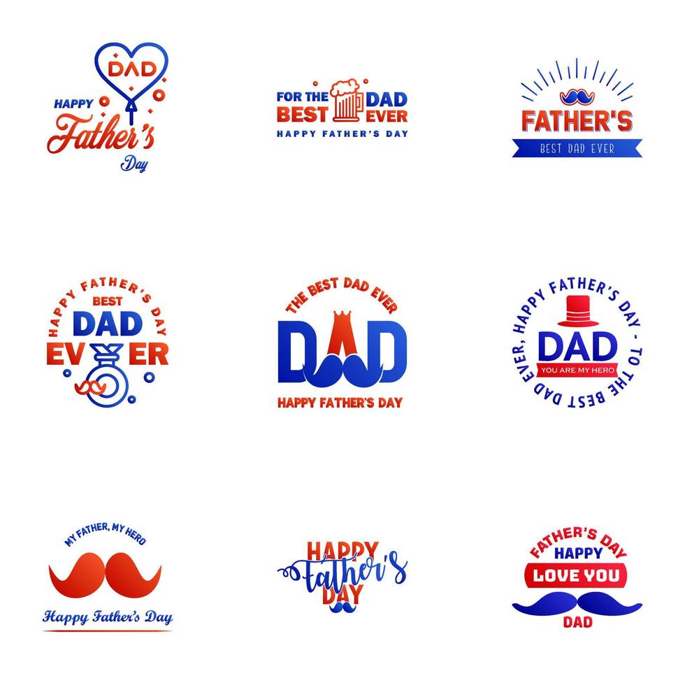 Happy fathers day 9 Blue and red Lettering happy fathers day Editable Vector Design Elements