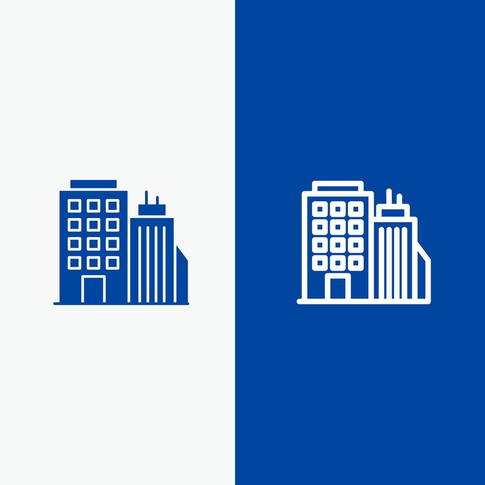 torre de oficinas del edificio oficina central línea y glifo icono sólido bandera azul línea y glifo icono sólido bandera azul vector