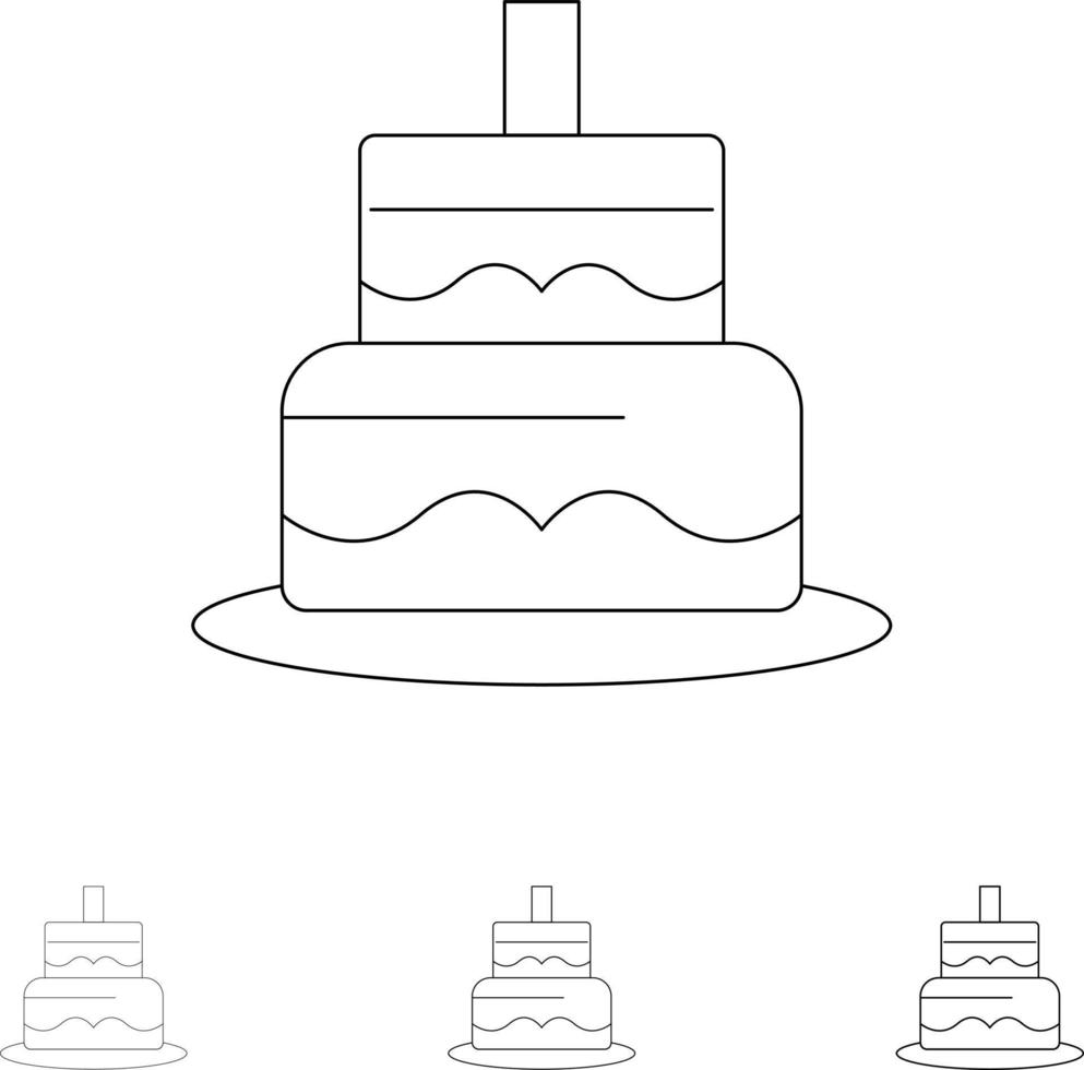 conjunto de iconos de línea negra audaz y delgada del país del día de la torta india vector