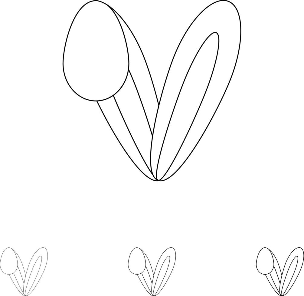 Animal Bunny Face Rabbit Bold and thin black line icon set vector