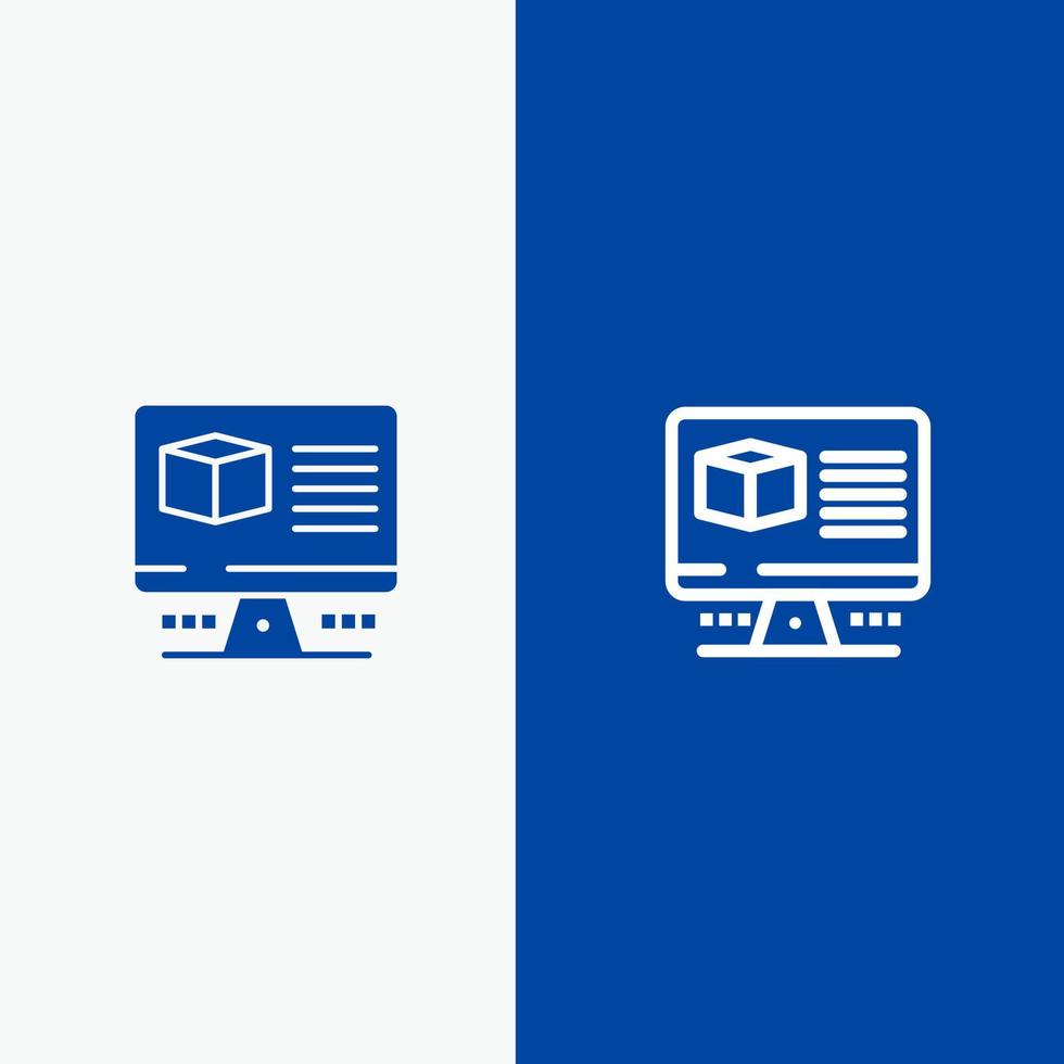 Computer Box Internet Monitor Line and Glyph Solid icon Blue banner vector