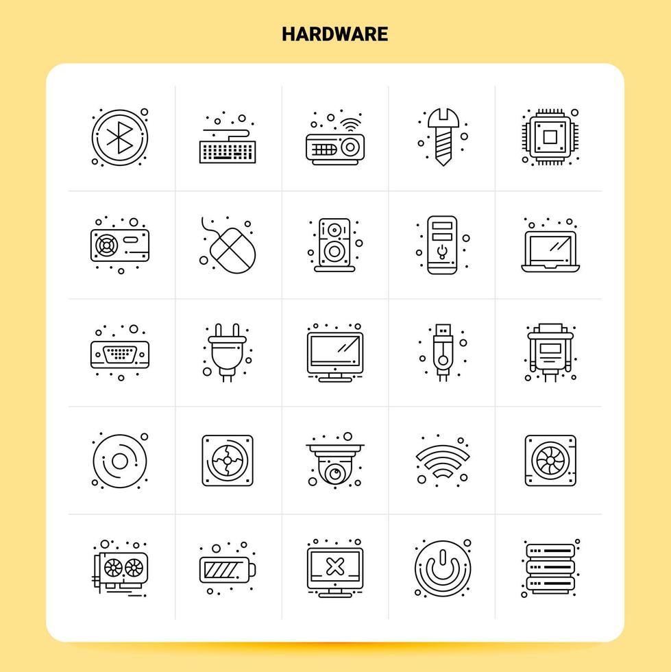OutLine 25 Hardware Icon set Vector Line Style Design Black Icons Set Linear pictogram pack Web and Mobile Business ideas design Vector Illustration