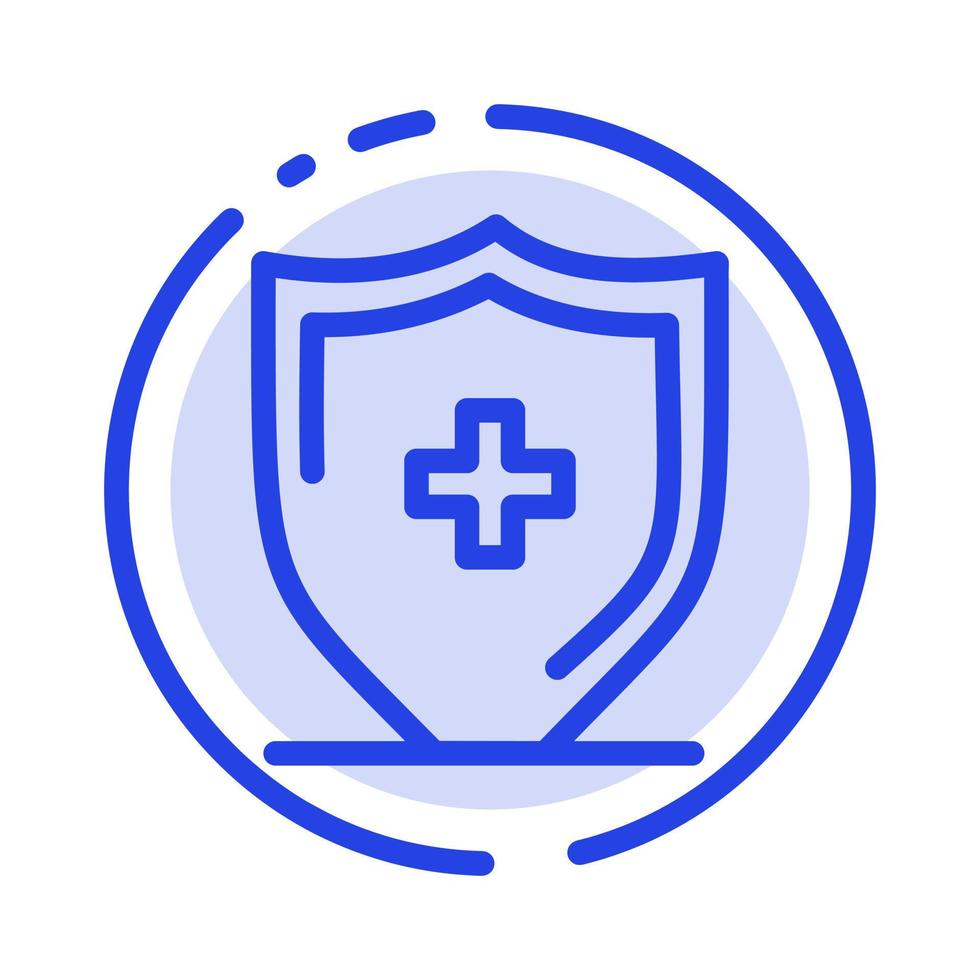 icono de línea de línea punteada azul de escudo de tablero de letrero de hospital vector