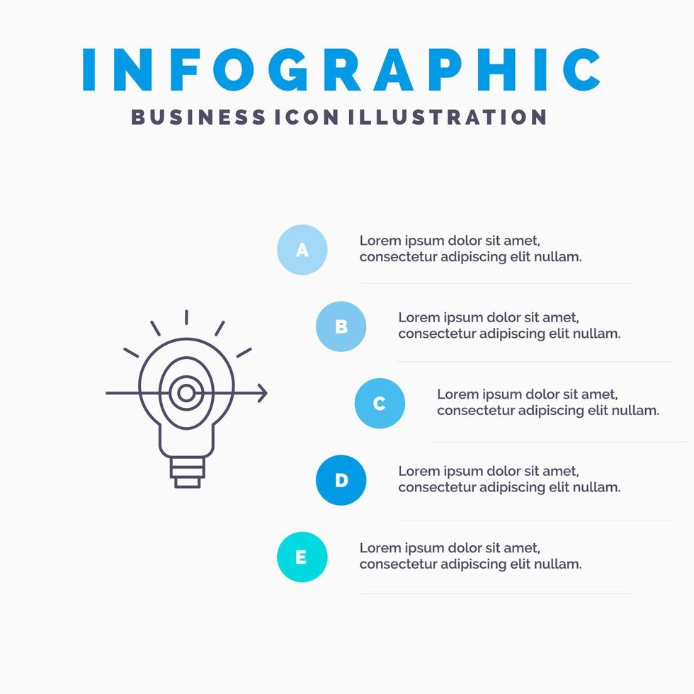 Bulb Success Focus Business Line icon with 5 steps presentation infographics Background vector