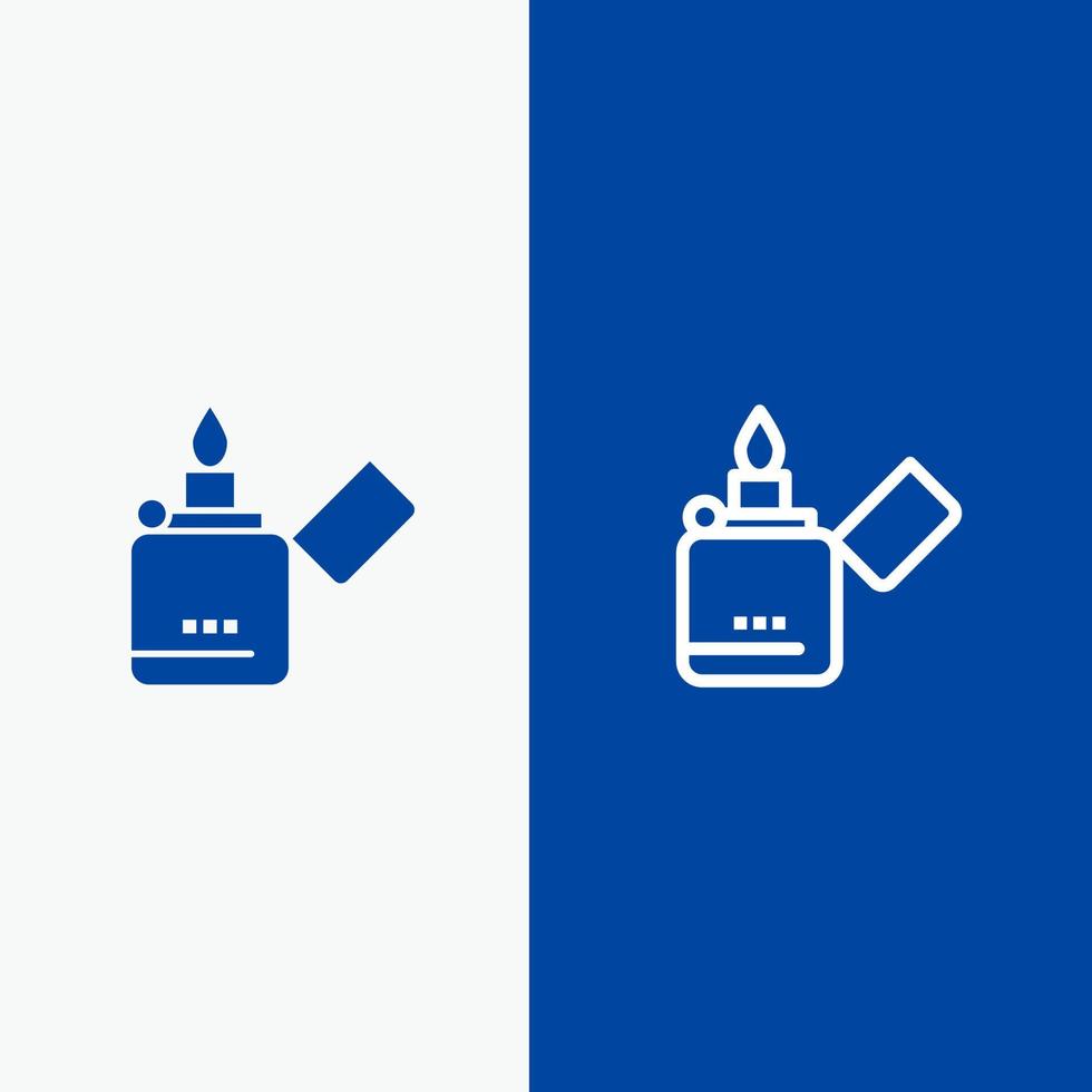 Fire Lighter Smoking Zippo Line and Glyph Solid icon Blue banner vector