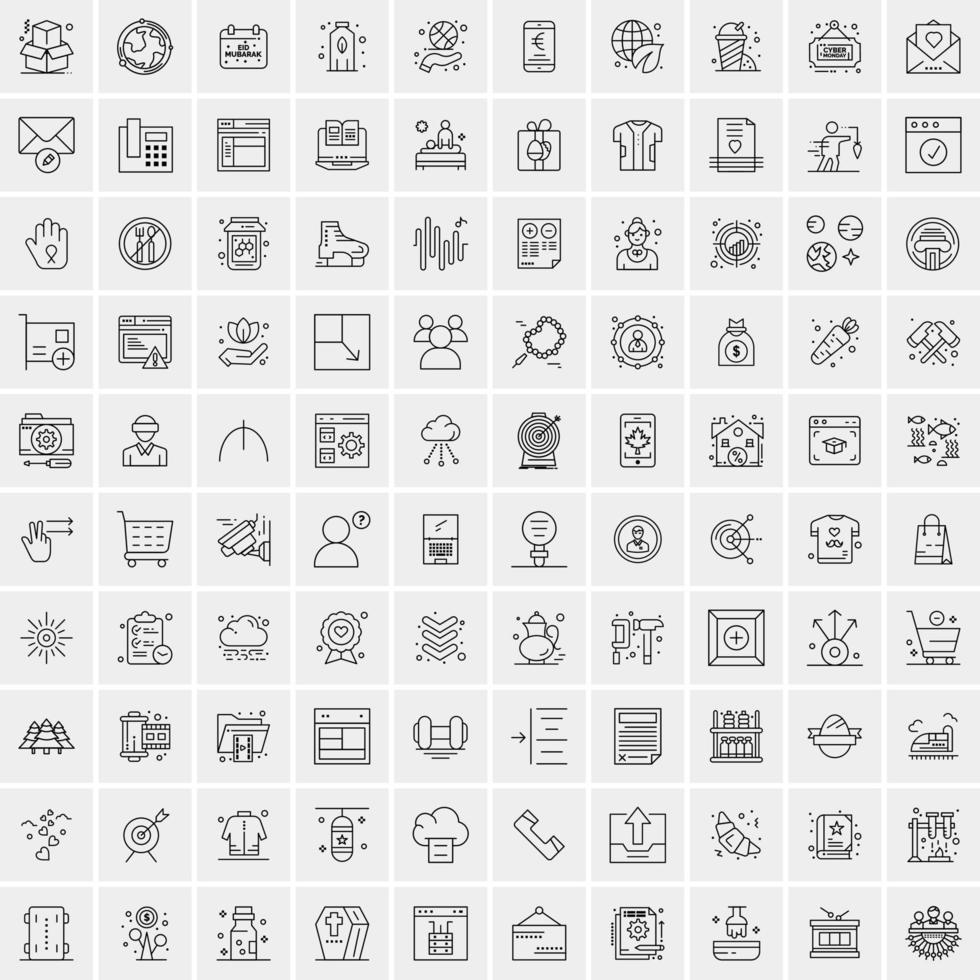 100 Universal Black Line Icons on White Background vector