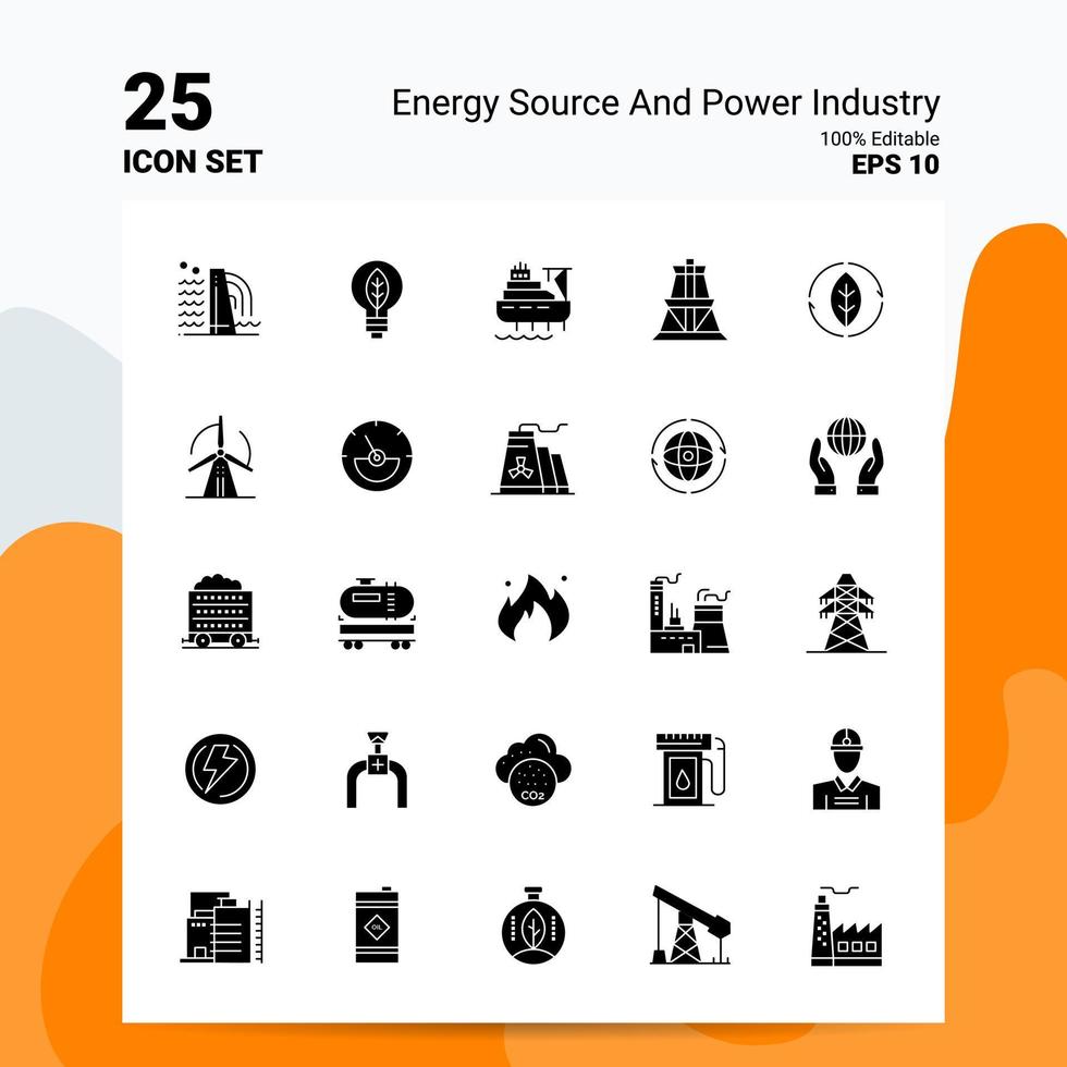 25 Energy Source And Power Industry Icon Set 100 Editable EPS 10 Files Business Logo Concept Ideas Solid Glyph icon design vector