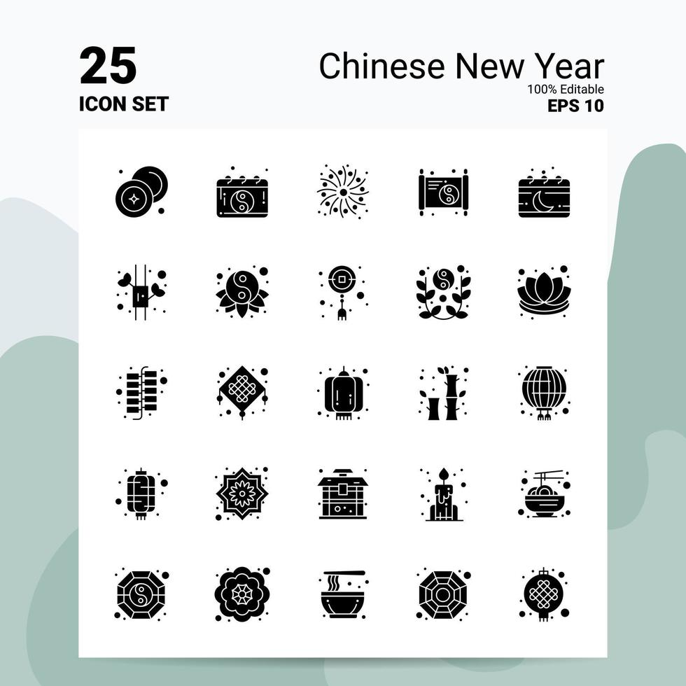 25 Chinese New Year Icon Set 100 Editable EPS 10 Files Business Logo Concept Ideas Solid Glyph icon design vector