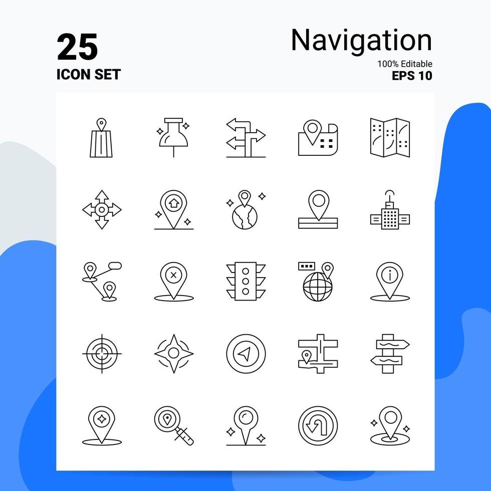 25 Navigation Icon Set 100 Editable EPS 10 Files Business Logo Concept Ideas Line icon design vector