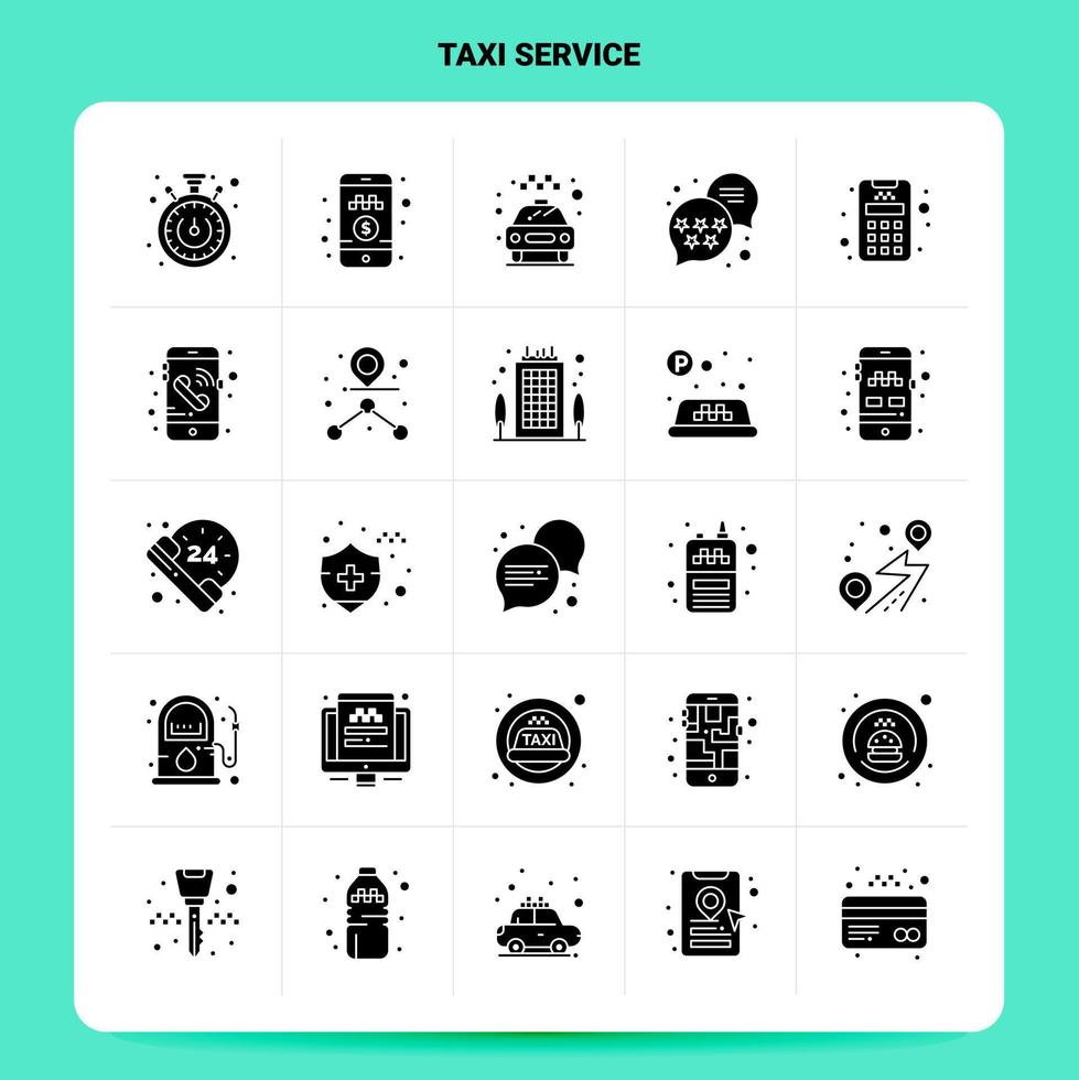 conjunto de iconos de servicio de taxi sólido 25 diseño de estilo de glifo vectorial conjunto de iconos negros diseño de ideas de negocios web y móvil ilustración vectorial vector