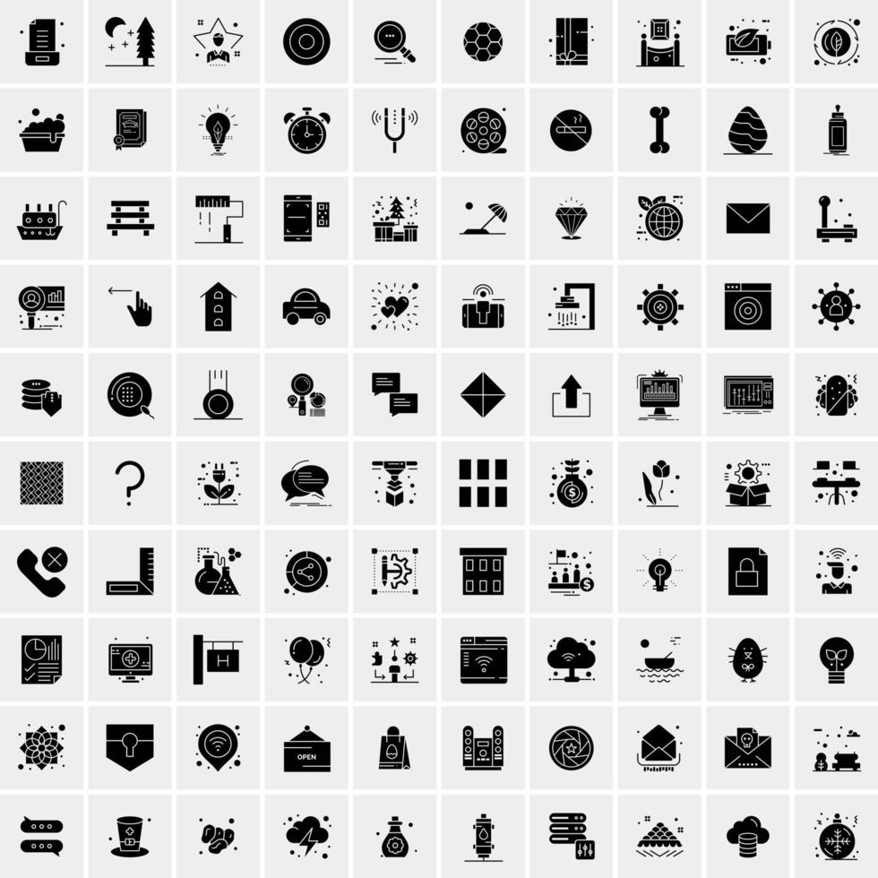 conjunto de 100 iconos de glifos sólidos de negocios vector