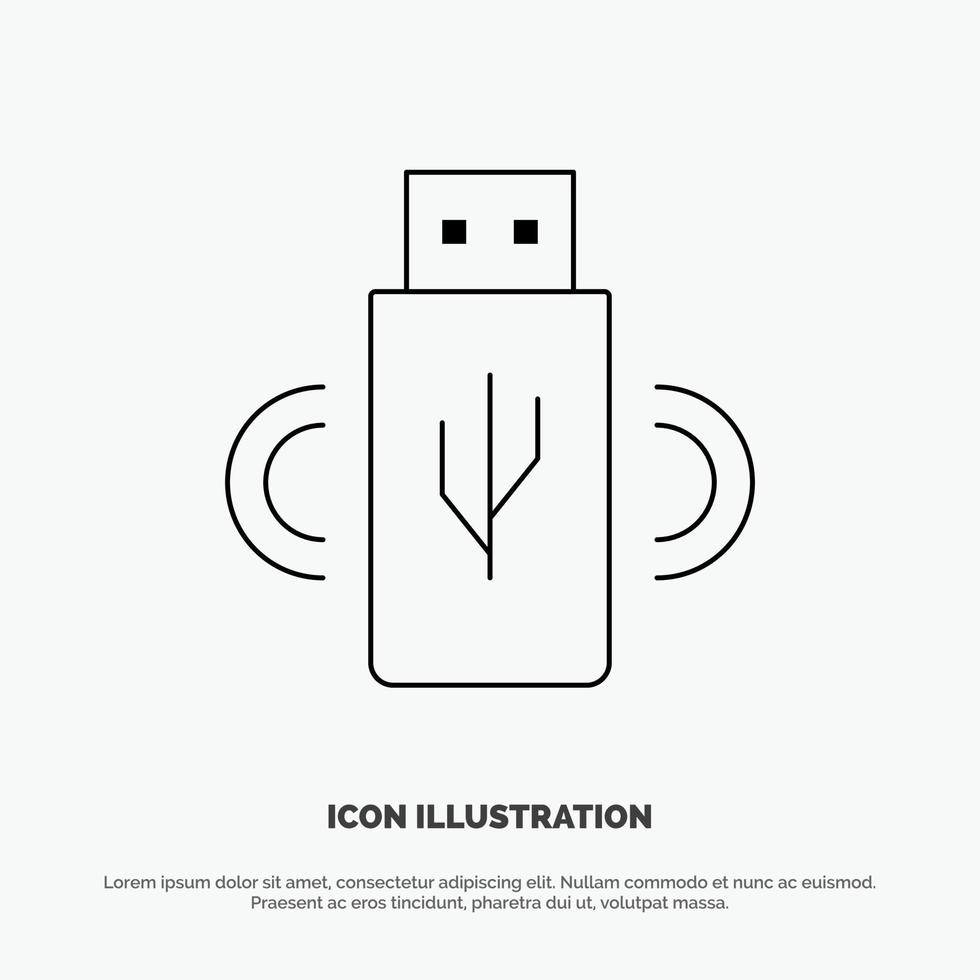 Usb Share Data Storage Vector Line Icon