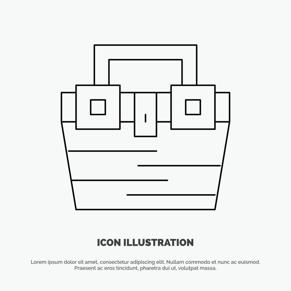 vector de icono de línea de kit de herramientas de material de construcción de caja de bolsa