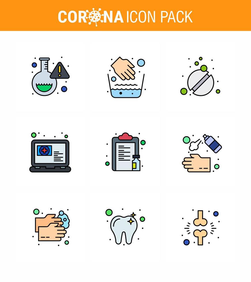 covid19 protección coronavirus pendamic 9 línea llena conjunto de iconos de color plano como lista cita medicina pregunta médica coronavirus viral 2019nov enfermedad vector elementos de diseño