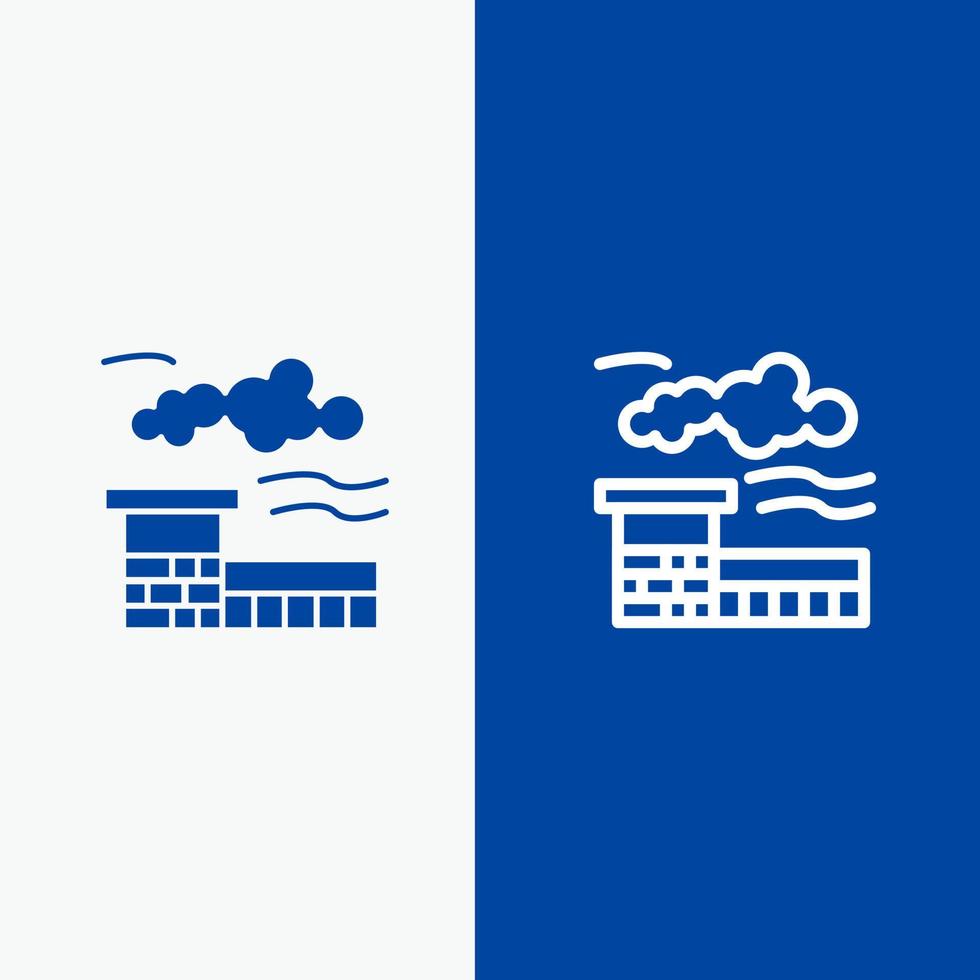 industria de fábrica línea de paisaje y glifo icono sólido bandera azul línea y glifo icono sólido bandera azul vector