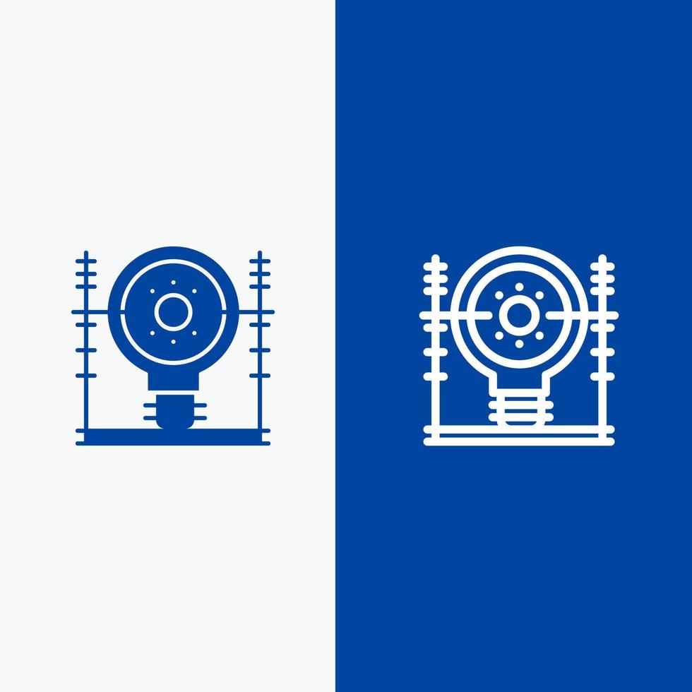 definir línea de energía de generación de ingeniería de energía y glifo icono sólido línea de bandera azul y glifo icono sólido bandera azul vector