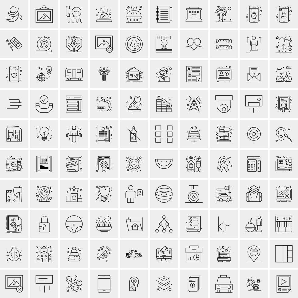 100 Universal Black Line Icons on White Background vector