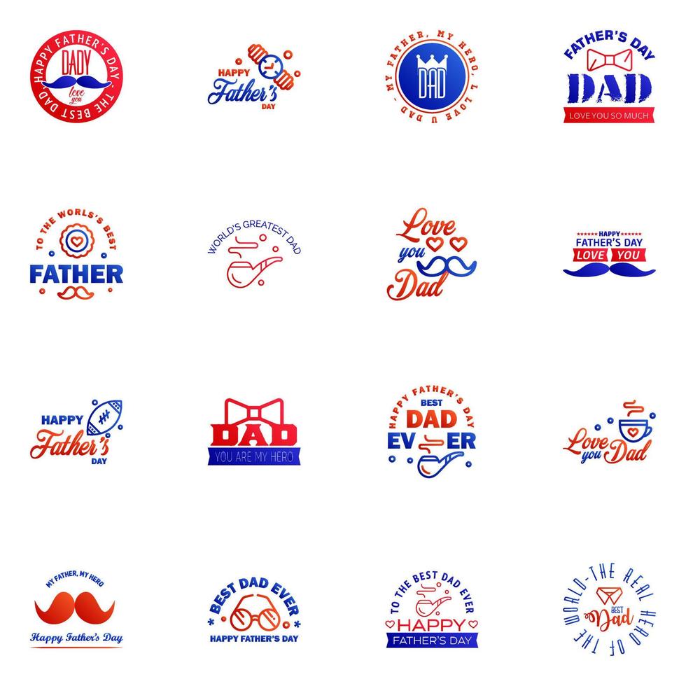 HAPPY FATHERS DAY 16 Blue and red HOLIDAY HAND LETTERING VECTOR HAND LETTERING GREETING TYPOGRAPHY Editable Vector Design Elements
