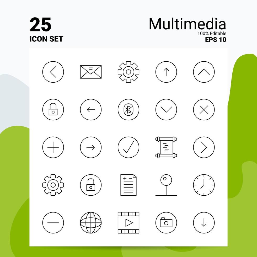 25 Multimedia Icon Set 100 Editable EPS 10 Files Business Logo Concept Ideas Line icon design vector